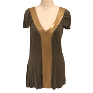 BOSTON PROPER Grey W/ Gold Sequins Top Size S